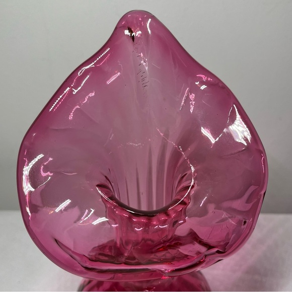 Vintage "Jack in the Pulpit" Cranberry Handblown Art Glass Vase - Picture 2 of 9